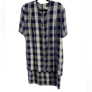 Ultra Dress Vintage Blue Plaid Tiered Midi Dress
